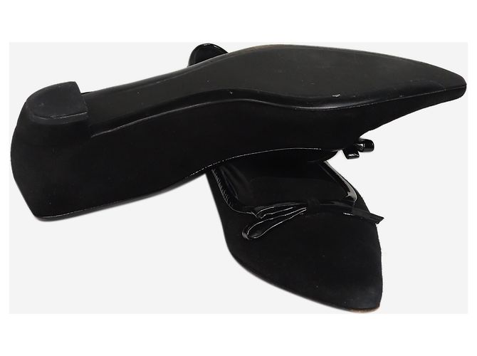 Prada Black suede pointed toe flats with patent bow - size EU 40 - view 6
