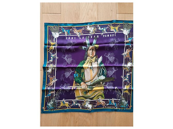 Sciarpa Hermès Pani La Shar Pawnee in seta 70x70 cm Multicolore - vista 3