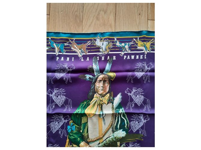 Sciarpa Hermès Pani La Shar Pawnee in seta 70x70 cm Multicolore - vista 4