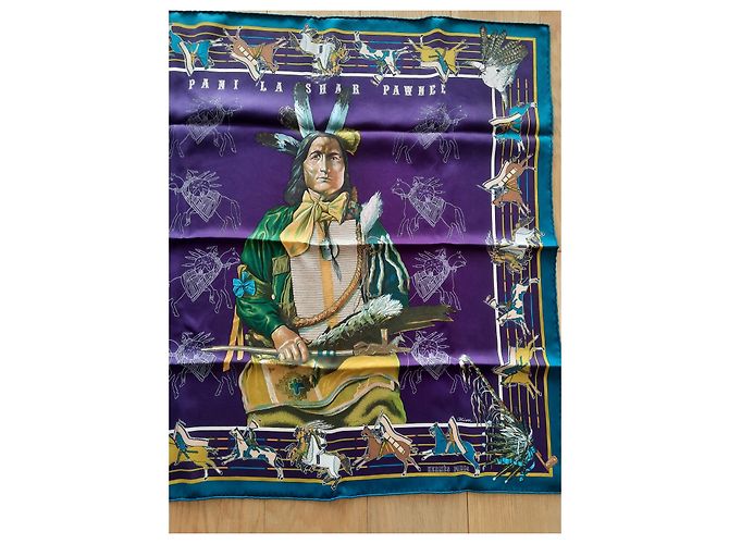Sciarpa Hermès Pani La Shar Pawnee in seta 70x70 cm Multicolore - vista 9