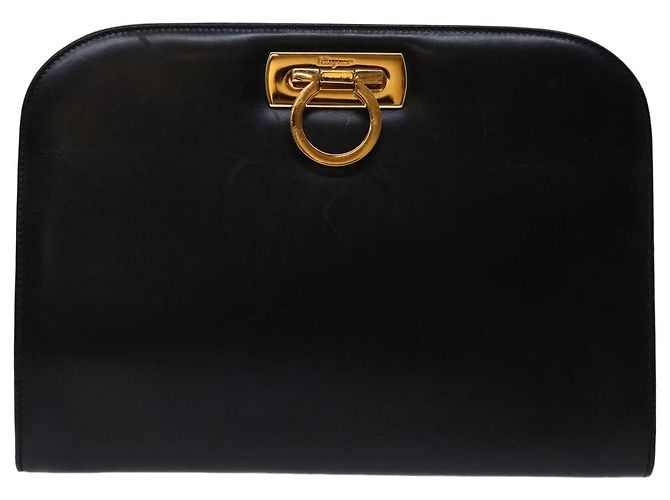Salvatore Ferragamo Gancini Borsa A Tracolla Con Catena Pelle Nera Auth ki4289 Nero - vista 13