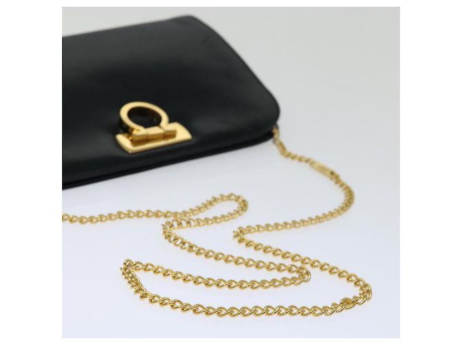 Salvatore Ferragamo Gancini Borsa A Tracolla Con Catena Pelle Nera Auth ki4289 Nero - vista 7