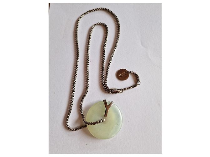 Yves Saint Laurent Collana lunga YSL Rive Gauche con pietra preziosa Argento Verde chiaro - vista 9
