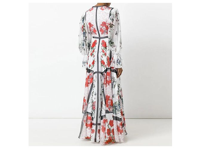 Alexander McQueen Blumen-Schmetterling Floaty Seiden-Chiffon Maxikleidrobe Schwarz Weiß Bordeaux - Ansicht 4