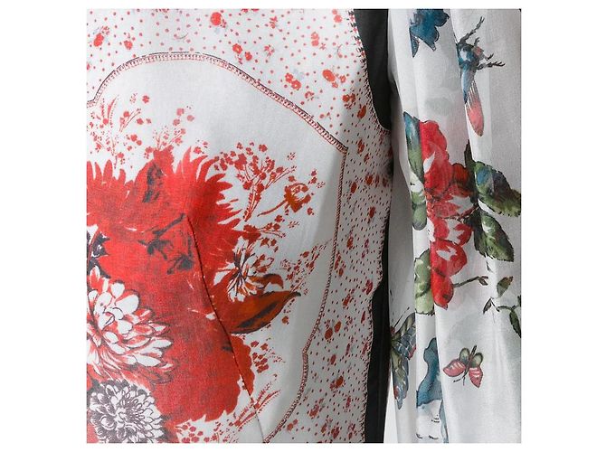Alexander McQueen Blumen-Schmetterling Floaty Seiden-Chiffon Maxikleidrobe Schwarz Weiß Bordeaux - Ansicht 5
