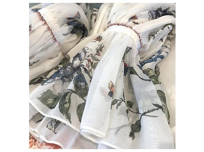 Alexander McQueen Blumen-Schmetterling Floaty Seiden-Chiffon Maxikleidrobe Schwarz Weiß Bordeaux - Ansicht 6