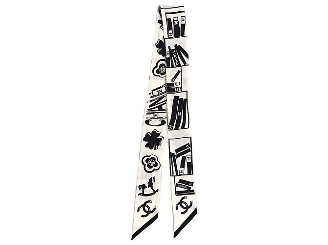Pañuelo Bandeau Chanel Logo Negro y Blanco de Seda - vista 2