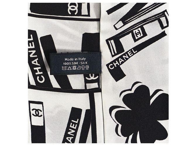Pañuelo Bandeau Chanel Logo Negro y Blanco de Seda - vista 4