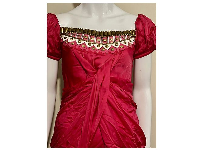 Temperley London Vestido corto de seda drapeada con adornos metálicos Rosa Roja - vista 5