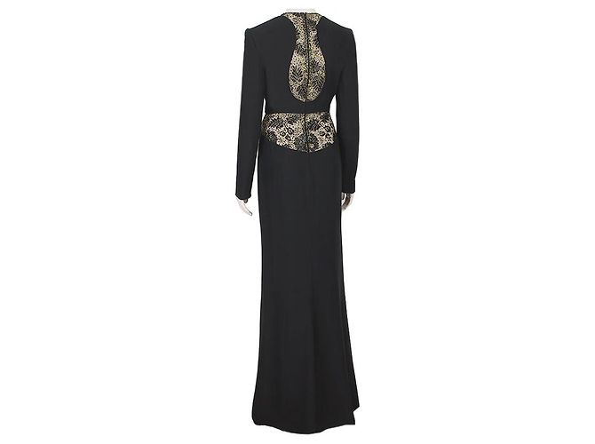 Alexander McQueen Schwarz Gold Spitzenbesetztes bodenlanges Abendkleid Golden - Ansicht 4