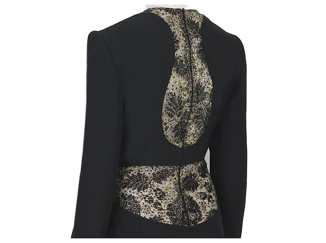 Alexander McQueen Schwarz Gold Spitzenbesetztes bodenlanges Abendkleid Golden - Ansicht 6