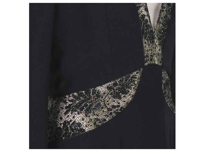 Alexander McQueen Schwarz Gold Spitzenbesetztes bodenlanges Abendkleid Golden - Ansicht 7