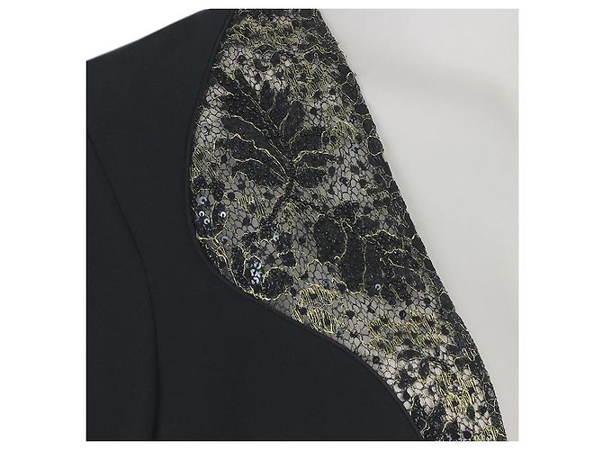 Alexander McQueen Schwarz Gold Spitzenbesetztes bodenlanges Abendkleid Golden - Ansicht 8