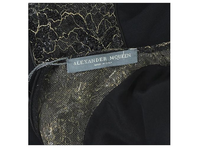 Alexander McQueen Schwarz Gold Spitzenbesetztes bodenlanges Abendkleid Golden - Ansicht 9