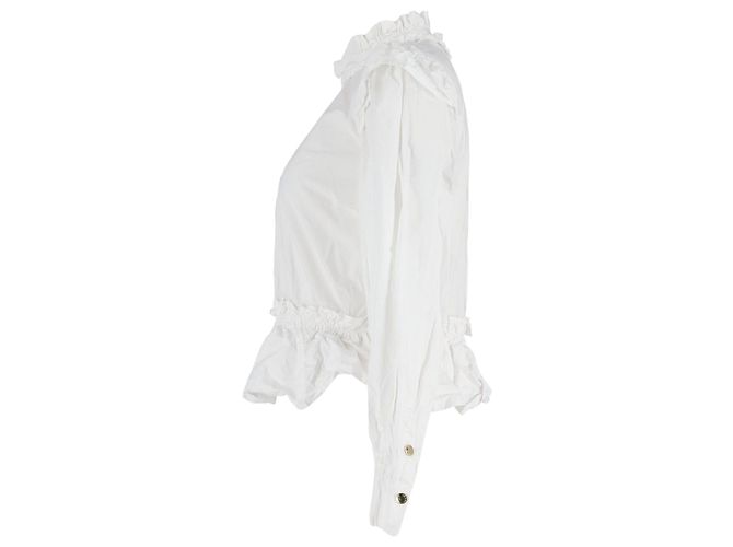 Blouse à col montant à volants Ganni en coton blanc - vue 2
