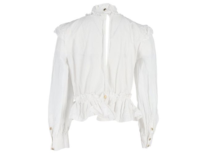 Blouse à col montant à volants Ganni en coton blanc - vue 3