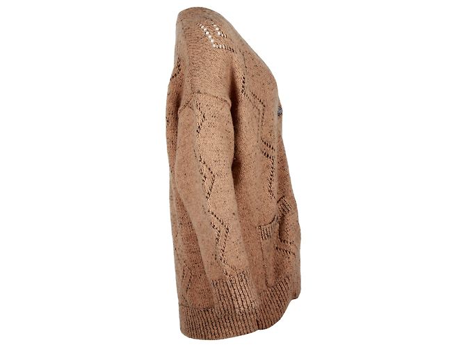 Timeless Cardigan Chanel con scollo a V in lana marrone - vista 2