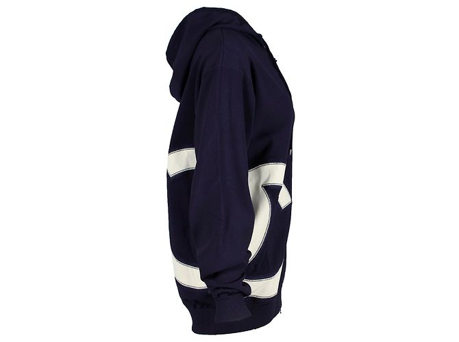 Felpa Chanel CC con cappuccio e zip in cotone blu navy - vista 2