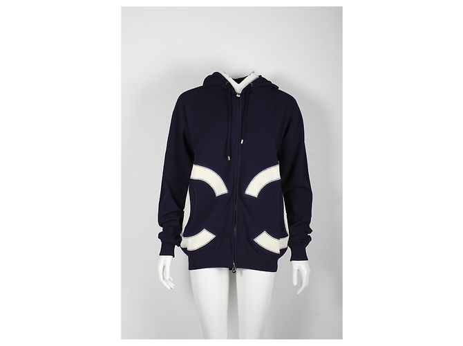 Felpa Chanel CC con cappuccio e zip in cotone blu navy - vista 6