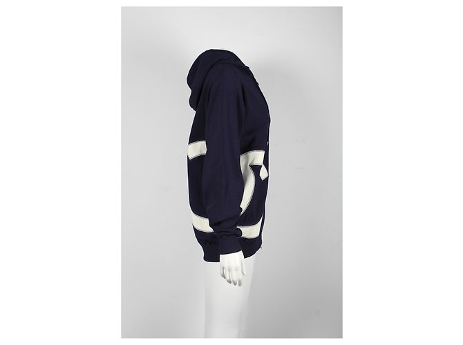 Felpa Chanel CC con cappuccio e zip in cotone blu navy - vista 7