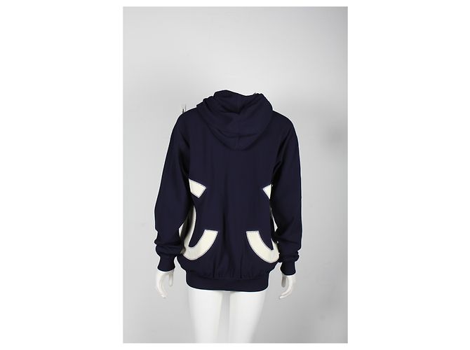 Felpa Chanel CC con cappuccio e zip in cotone blu navy - vista 8