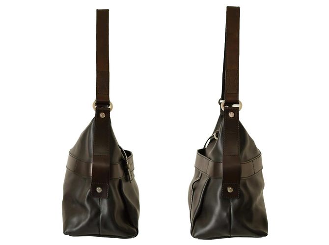 Lancel Black and Dark Brown Leather Hobo Shoulder Bag - view 3