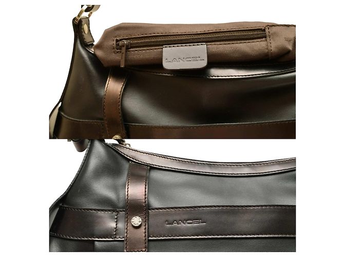 Lancel Black and Dark Brown Leather Hobo Shoulder Bag - view 6
