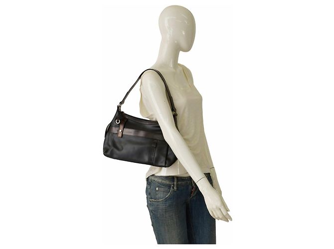 Lancel Black and Dark Brown Leather Hobo Shoulder Bag - view 9