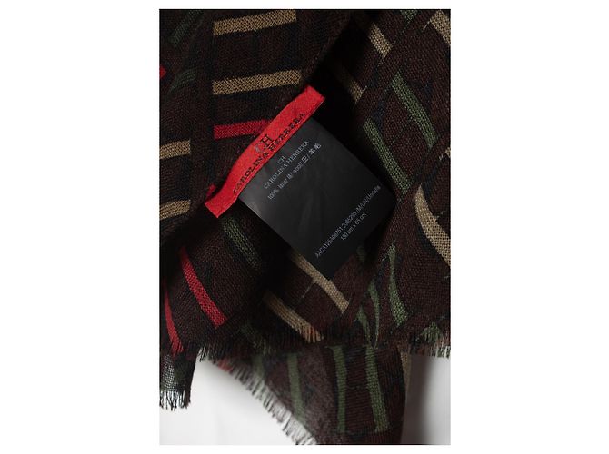Carolina herrera, Sciarpa con logo stampato Marrone Rosso Verde Grigio - vista 2