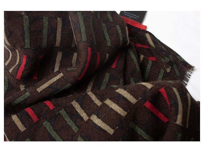 Carolina herrera, Sciarpa con logo stampato Marrone Rosso Verde Grigio - vista 3