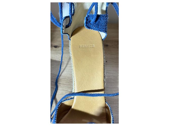 Espadrillas con zeppa Hermès Camoscio Blu - vista 2
