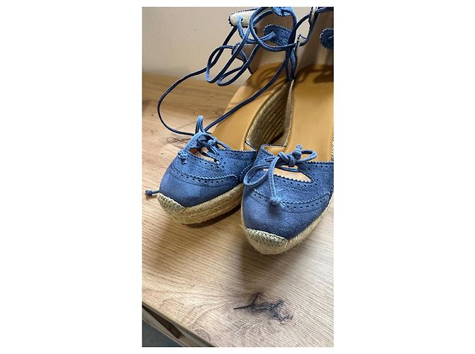 Espadrillas con zeppa Hermès Camoscio Blu - vista 4
