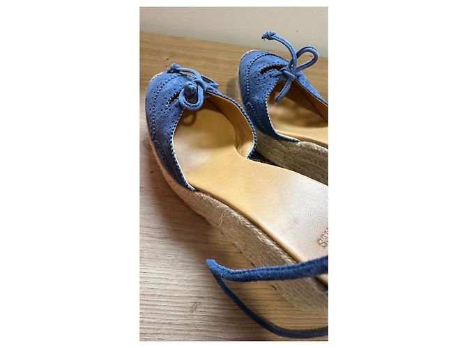 Espadrillas con zeppa Hermès Camoscio Blu - vista 6