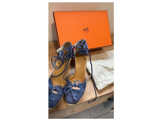Espadrillas con zeppa Hermès Camoscio Blu - vista 7