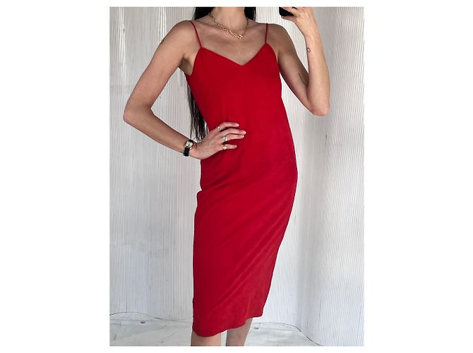 Autre Marque Vakko Rotes Wildlederkleid, S - Ansicht 4
