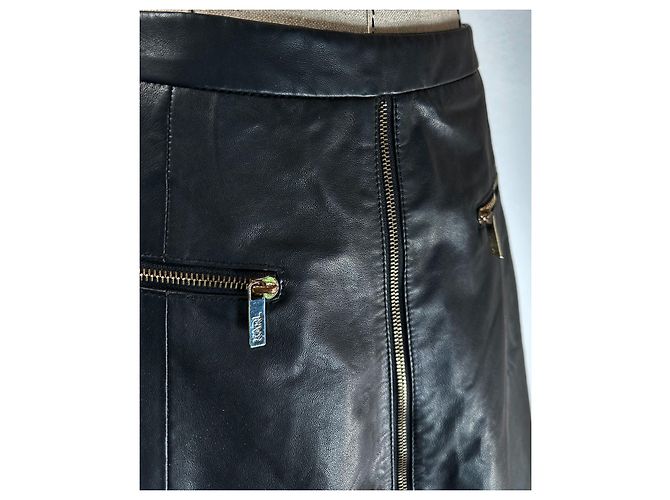 Falda biker Zoe A Line Karl Lagerfeld de cuero de cordero negro - vista 2
