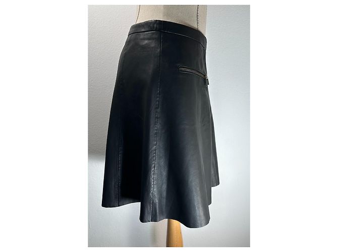 Falda biker Zoe A Line Karl Lagerfeld de cuero de cordero negro - vista 3