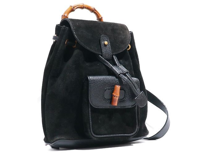 Bamboo GUCCI - Mochila mini em camurça preta e couro Preto - vista 2