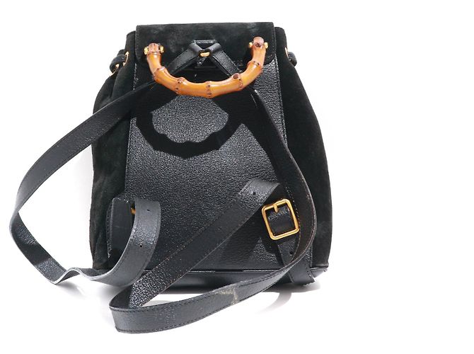 Bamboo GUCCI - Mochila mini em camurça preta e couro Preto - vista 3