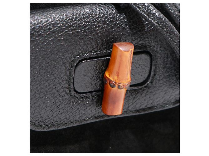 Bamboo GUCCI - Mochila mini em camurça preta e couro Preto - vista 7