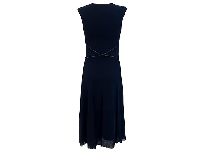 Fuzzi – Marineblaues ärmelloses Kleid mit schwarzem Lederbesatz - Ansicht 3
