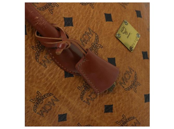 Borsa a mano MCM Vicetos Logogram in pelle PVC 2modo Brown Auth 69734 - vista 17