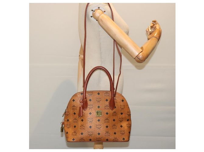 Borsa a mano MCM Vicetos Logogram in pelle PVC 2modo Brown Auth 69734 - vista 23