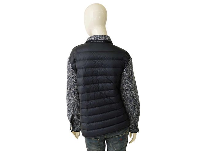 Camicia giubbotto Moncler blu e bianco in piuma d'oca trapuntata taglia 42 da donna. - vista 2
