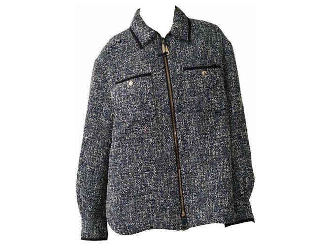 Camicia giubbotto Moncler blu e bianco in piuma d'oca trapuntata taglia 42 da donna. - vista 3