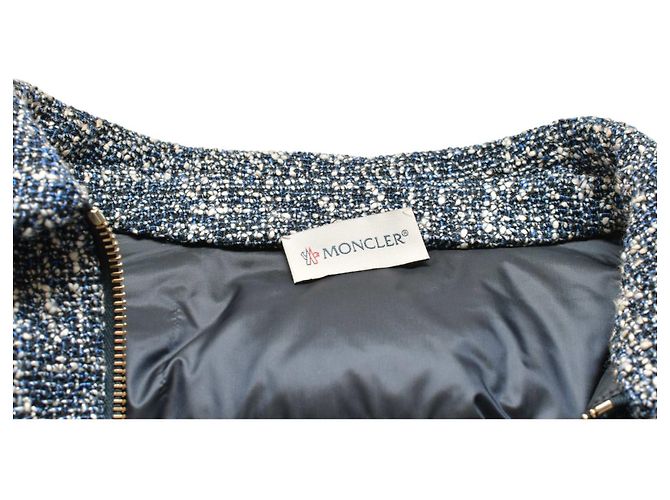 Camicia giubbotto Moncler blu e bianco in piuma d'oca trapuntata taglia 42 da donna. - vista 4
