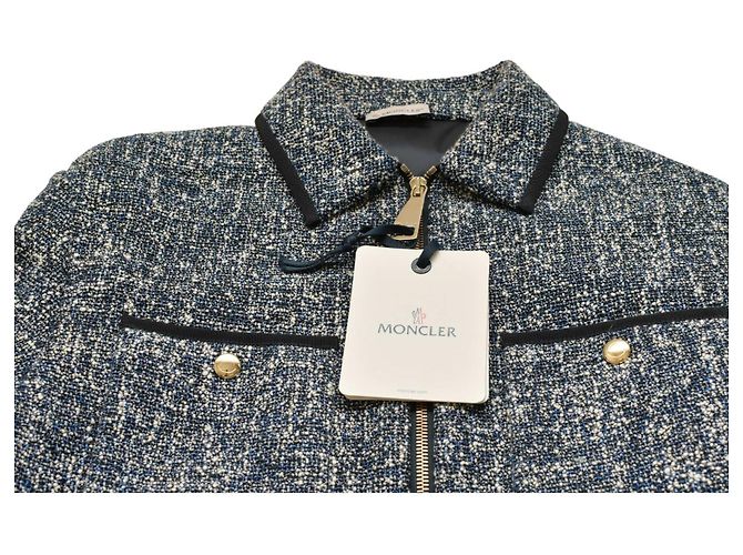 Camicia giubbotto Moncler blu e bianco in piuma d'oca trapuntata taglia 42 da donna. - vista 6