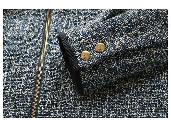 Camicia giubbotto Moncler blu e bianco in piuma d'oca trapuntata taglia 42 da donna. - vista 7