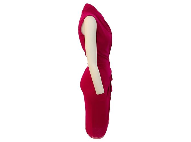 Fuzzi Magenta – Gerüschtes ärmelloses Kleid mit V-Ausschnitt Pink - Ansicht 2