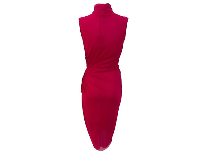 Fuzzi Magenta – Gerüschtes ärmelloses Kleid mit V-Ausschnitt Pink - Ansicht 3